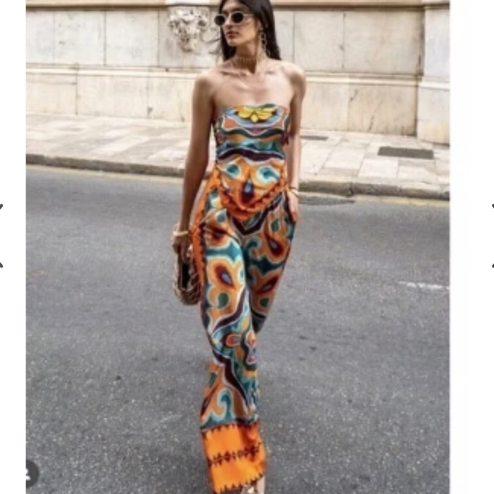 Zara Vibrant Orange, Teal, Black Printed Two-Piece Set - Picture 4 of 5